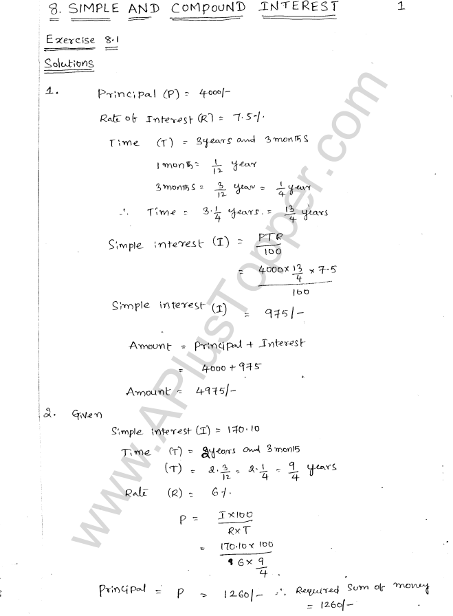 ML Aggarwal ICSE Solutions for Class 8 Maths Chapter 8 Simple and Compound Interest 1