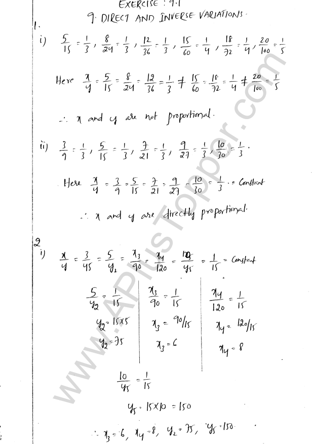 ML Aggarwal ICSE Solutions for Class 8 Maths Chapter 9 Direct and Inverse Variation 1