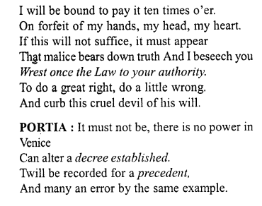 Merchant of Venice Workbook Answers Act IV, Scene I 11