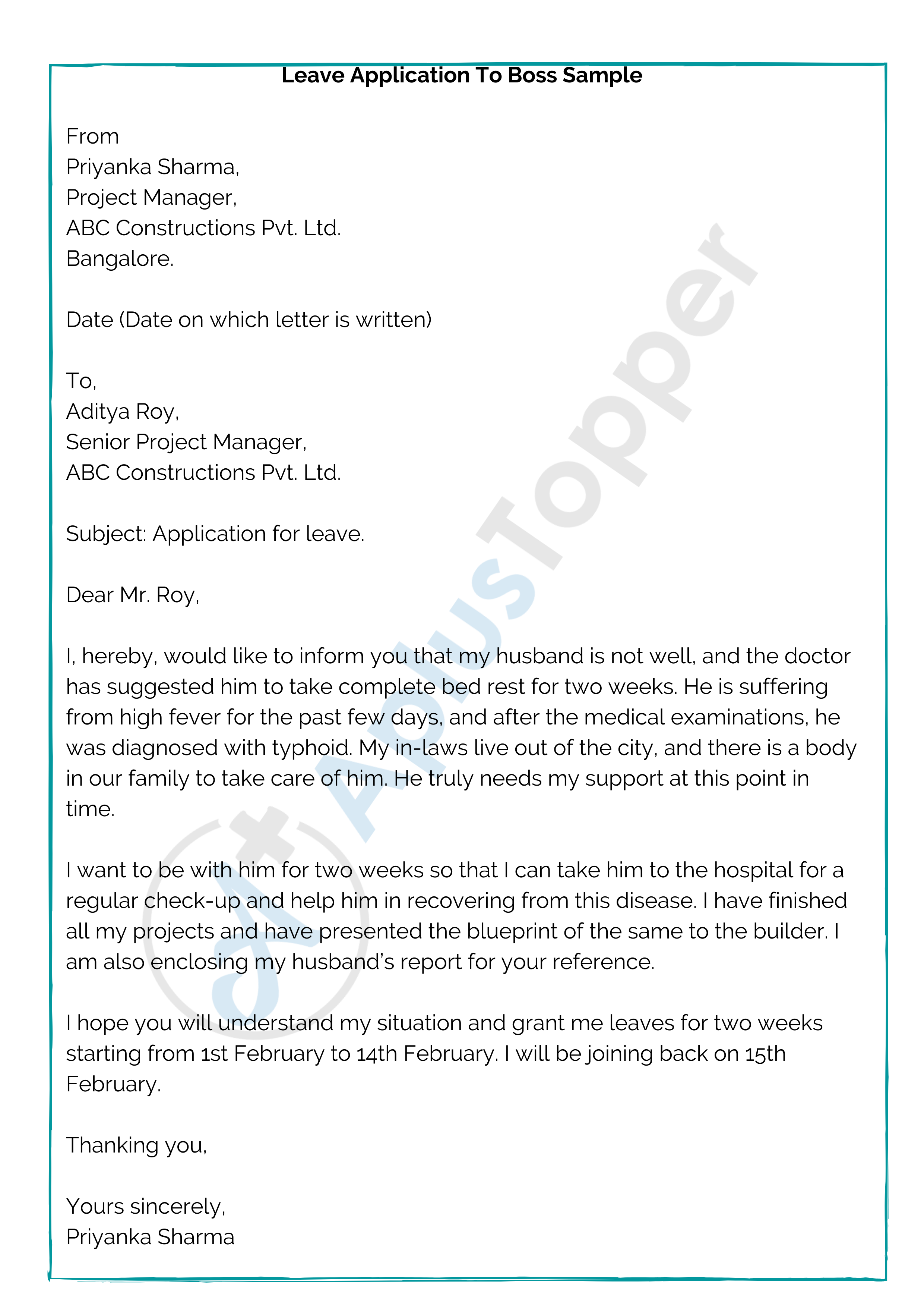 Leave Application To Boss | How To Write A Leave Application Letter for  Office? - A Plus Topper