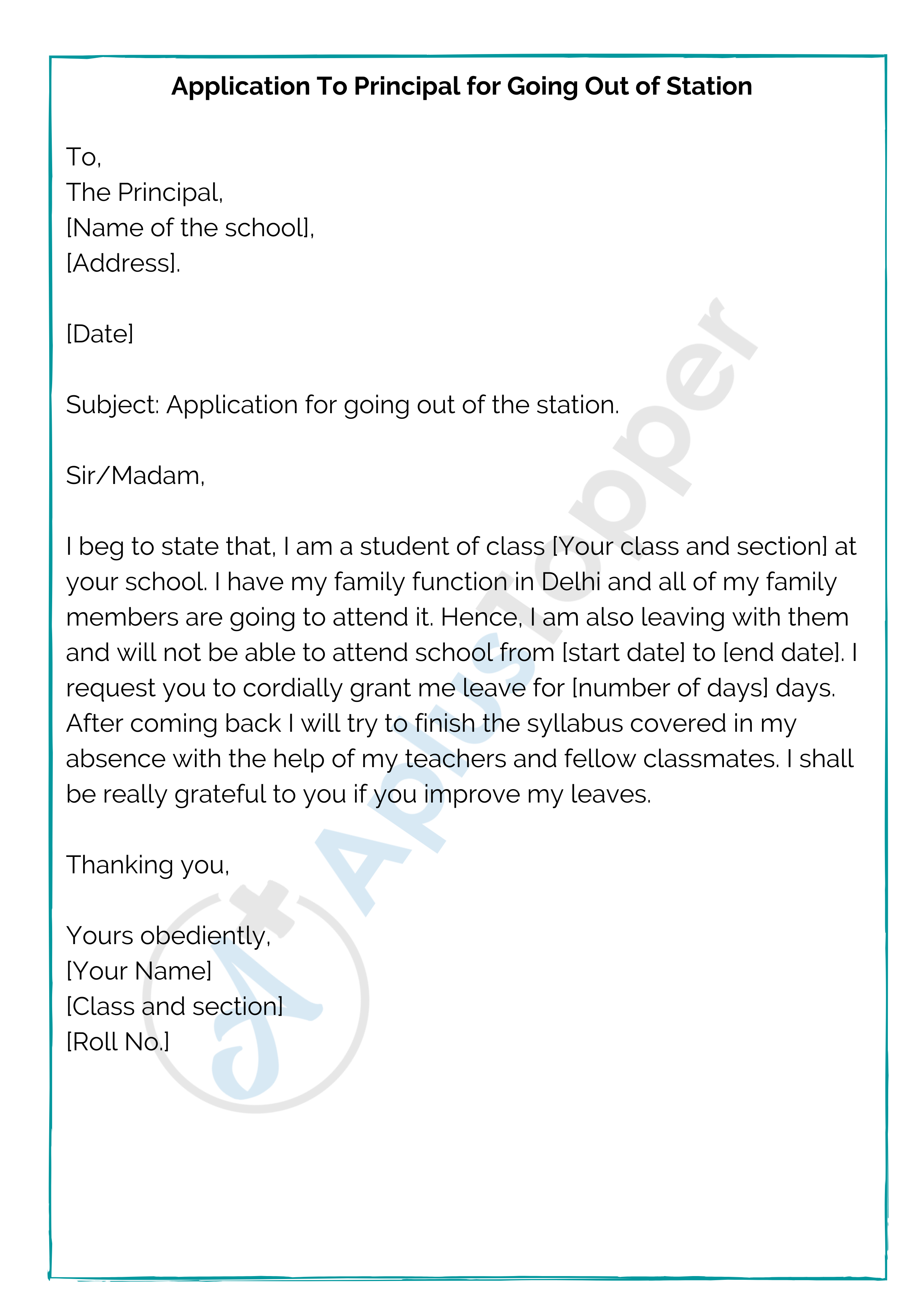 Application To Principal  How To Write an Application To College