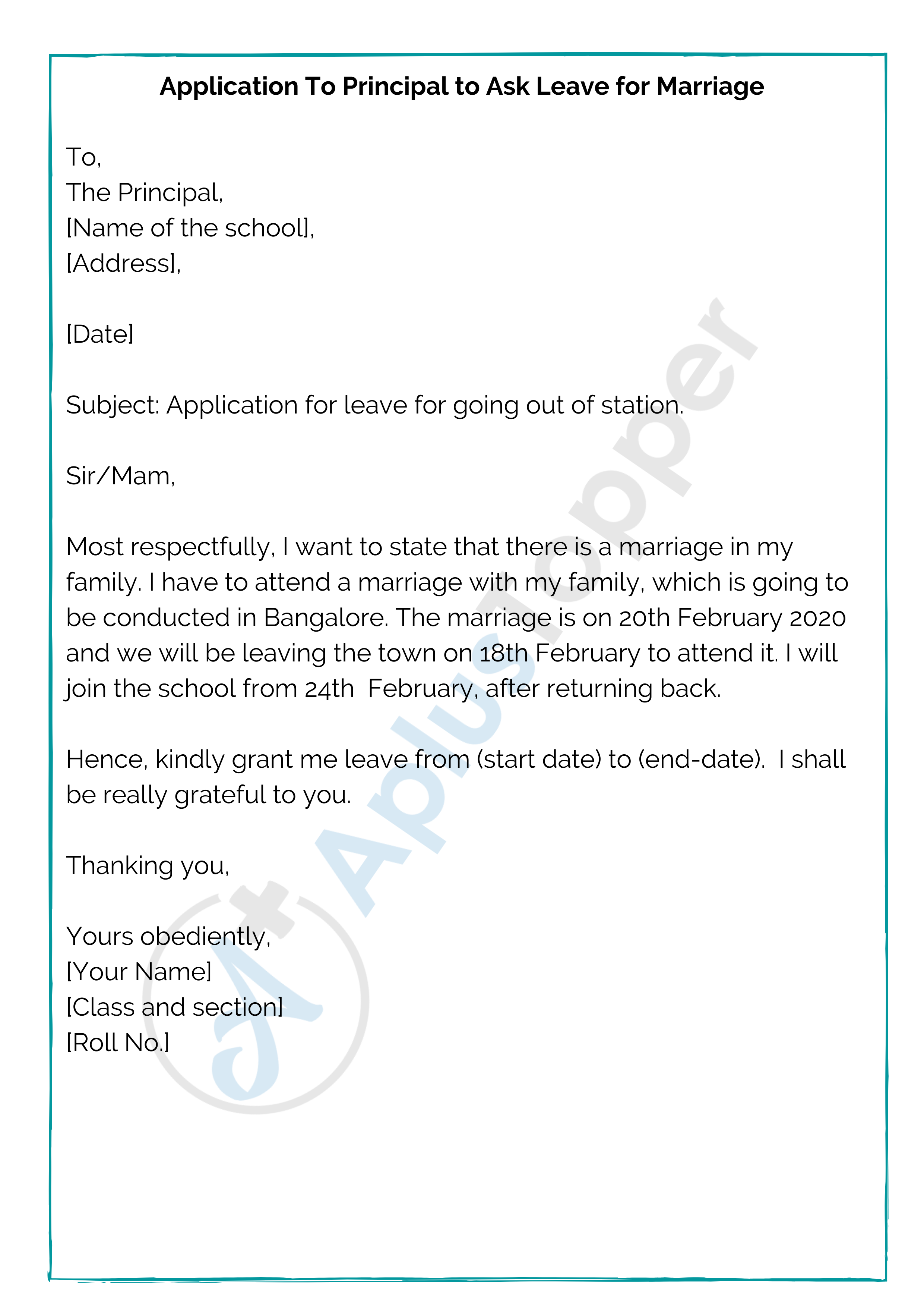 Application To Principal to Ask Leave for Marriage