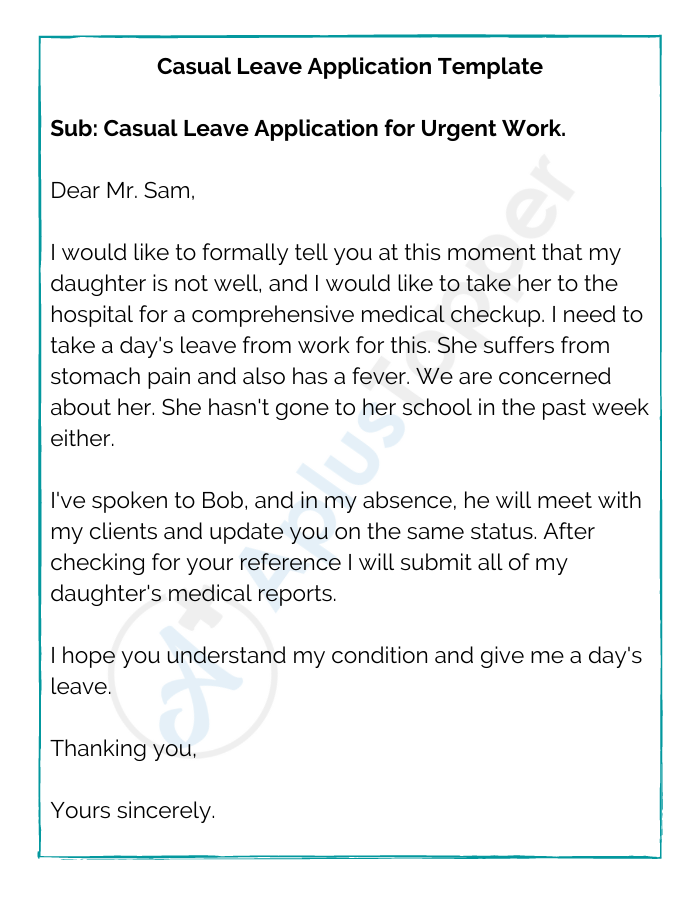 application letter for casual leave in office