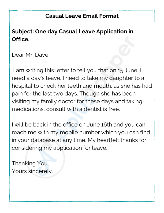 Casual Leave Email Format