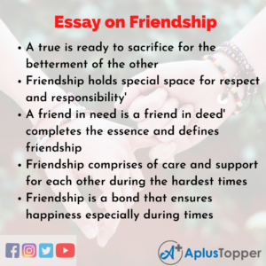 essay on friendship for class 3