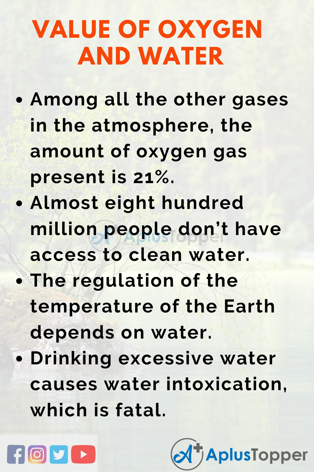 Essay about Value of Oxygen and Water in Life_Earth