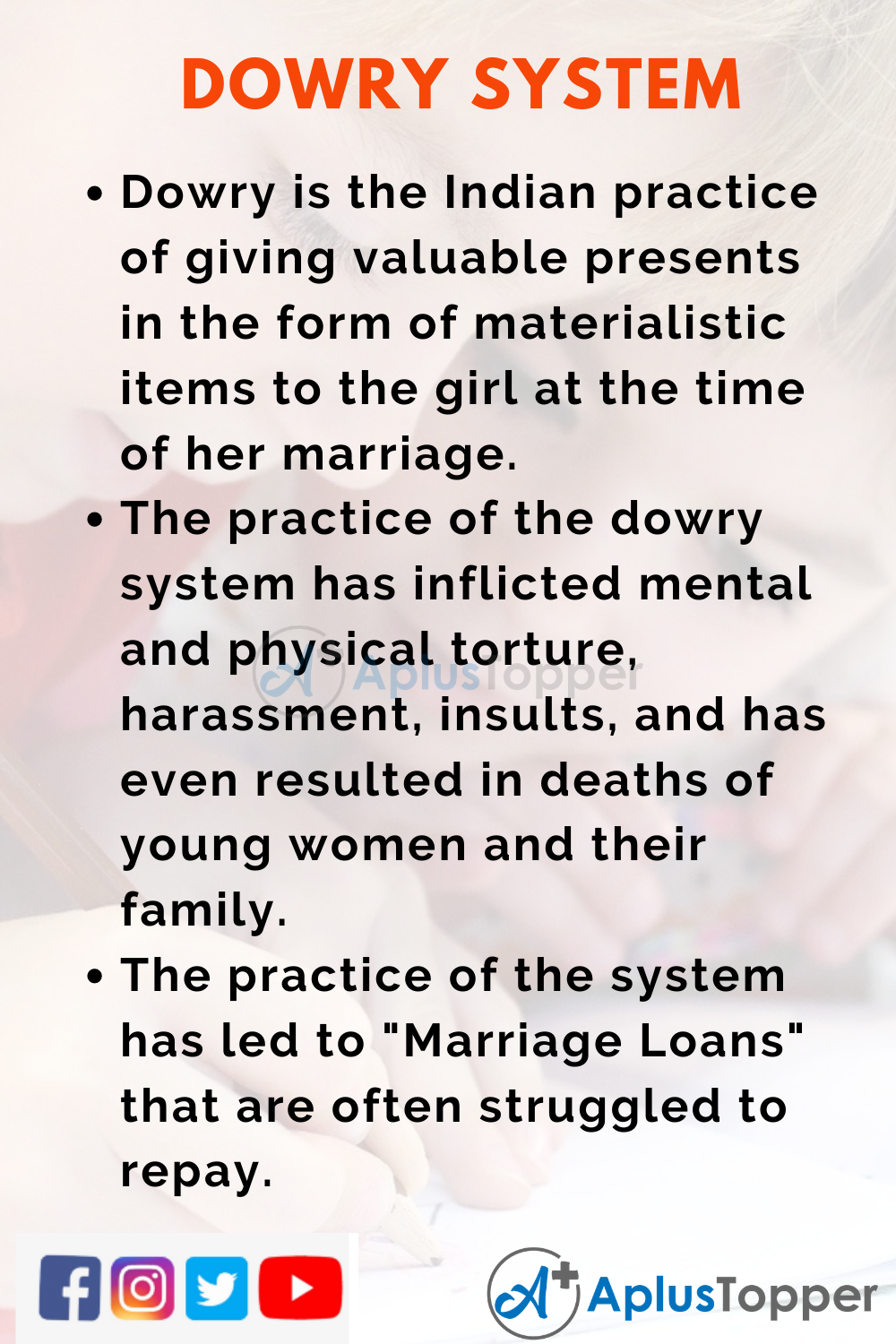 10 Lines on Dowry System for Higher Class Students
