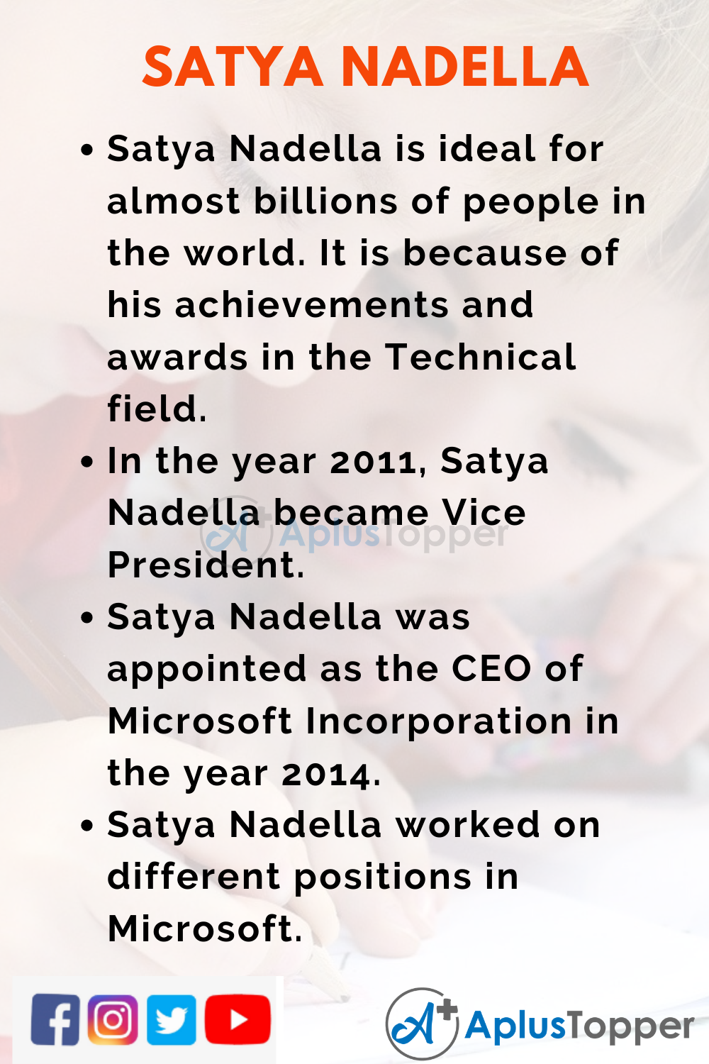 10 Lines on Satya Nadella for Higher Class Students