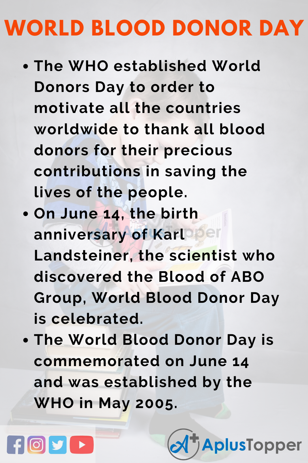 10 Lines on World Blood Donor Day for Higher Class Students