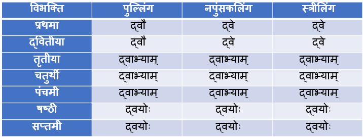 Do/Dwi Ke Shabd Roop In Sanskrit
