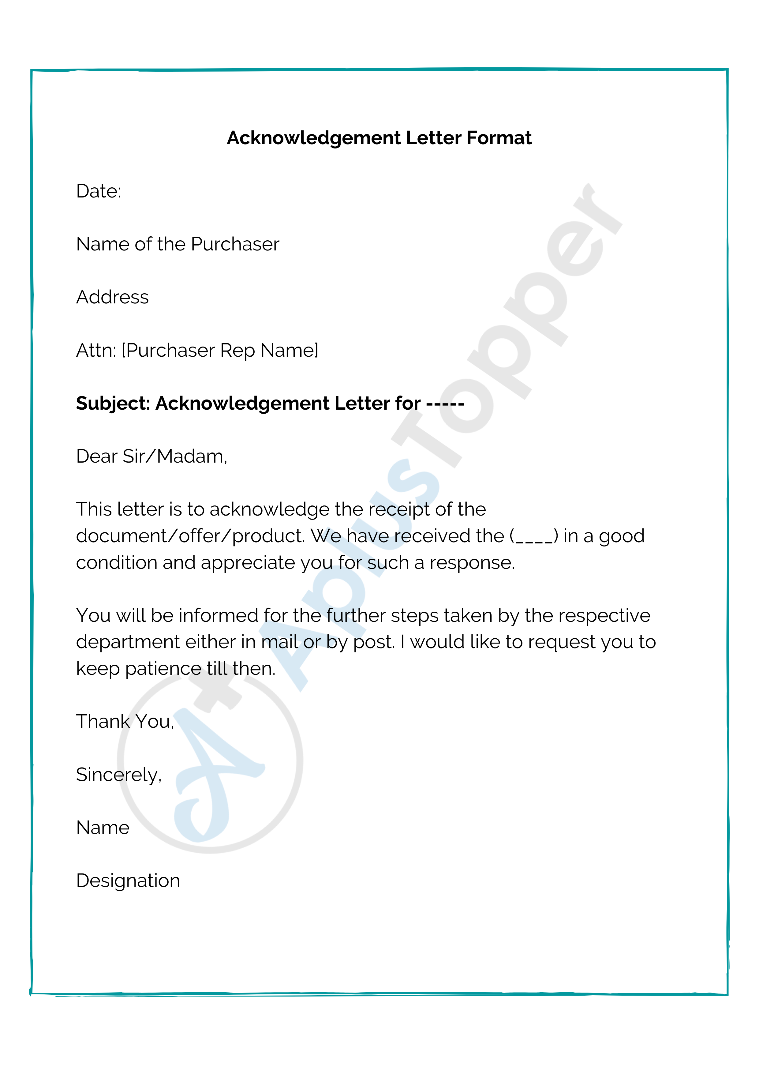 Acknowledgement Letter Format