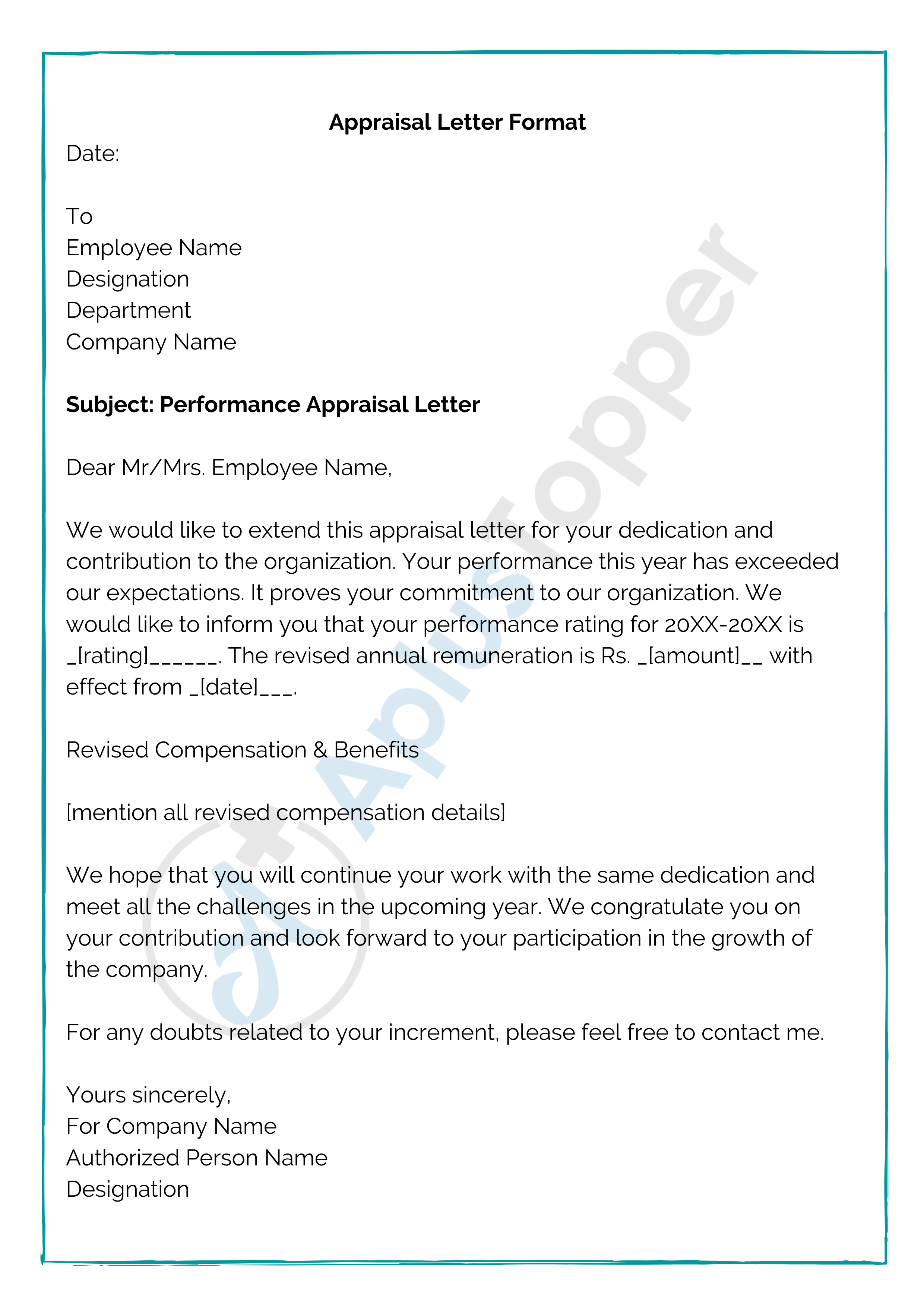 Appraisal Letter  Format, Samples, Examples, How To Write