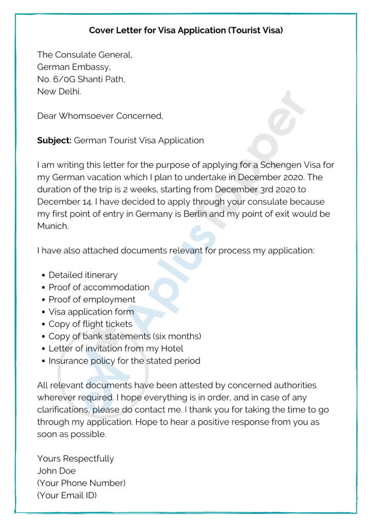 cover letter for germany visa application