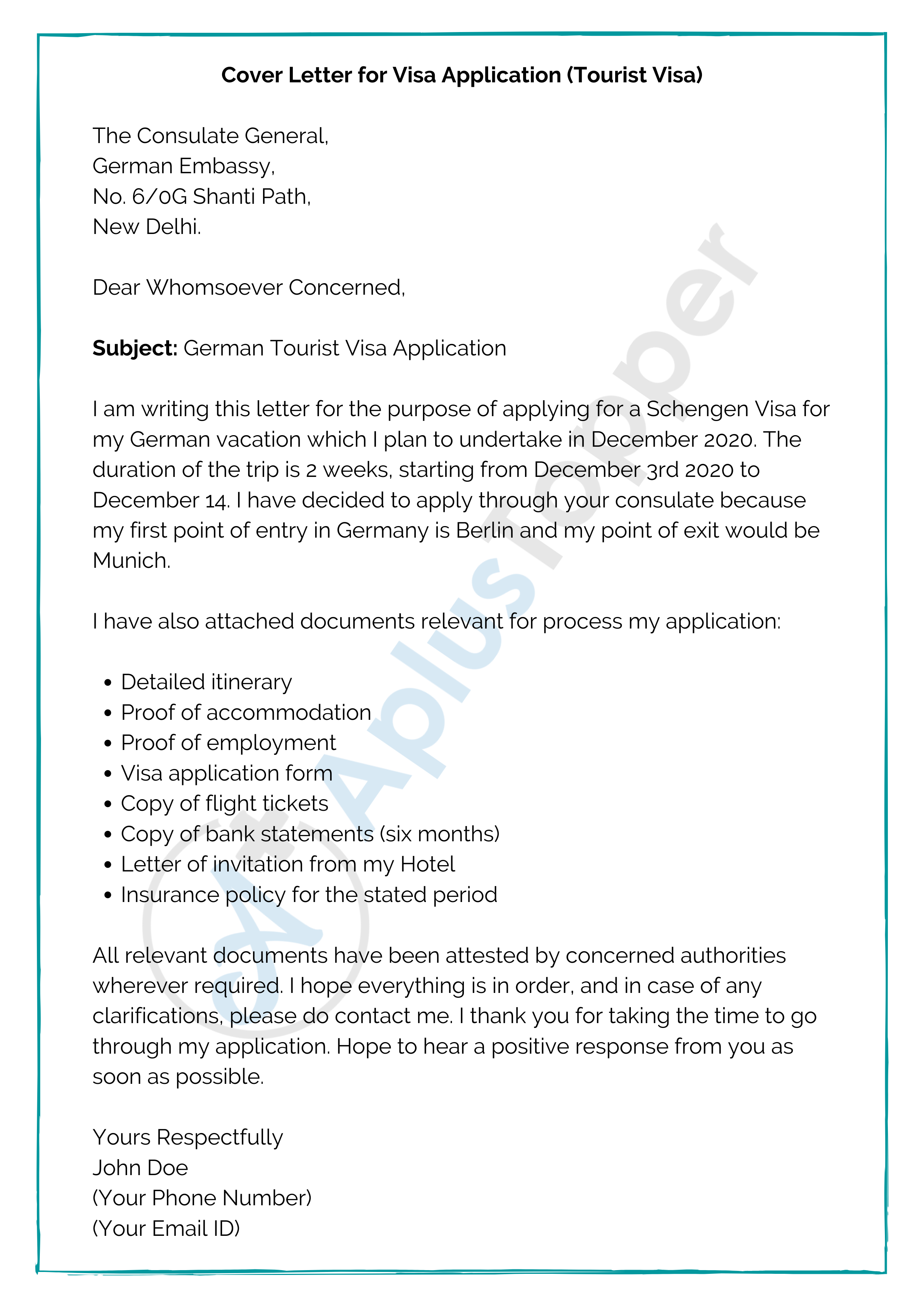 cover letter for visa application student