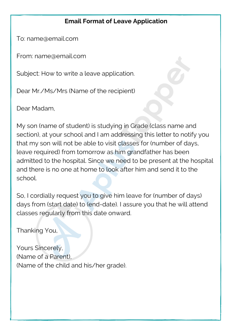 leave application letter in english
