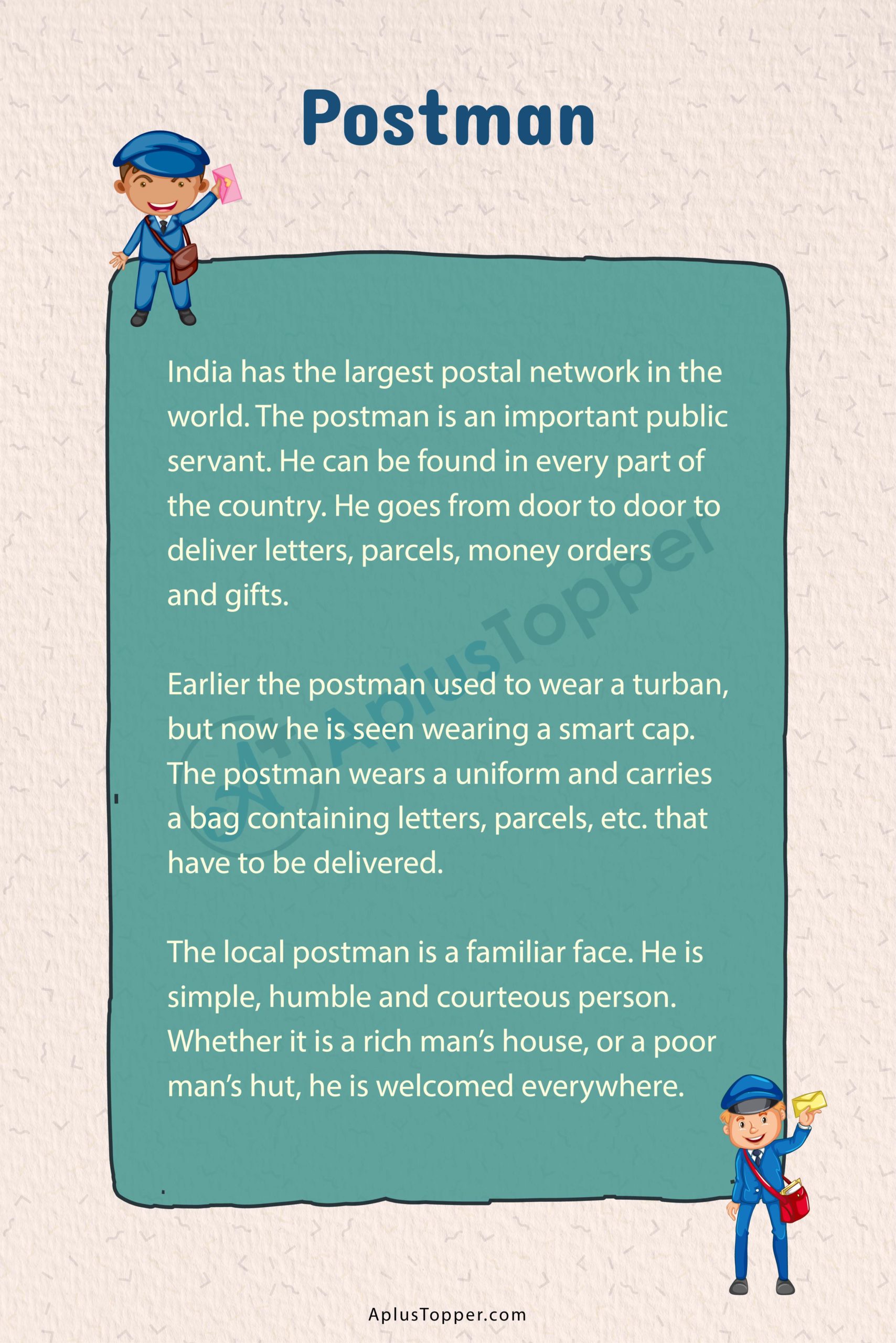 essay on postman for class 1
