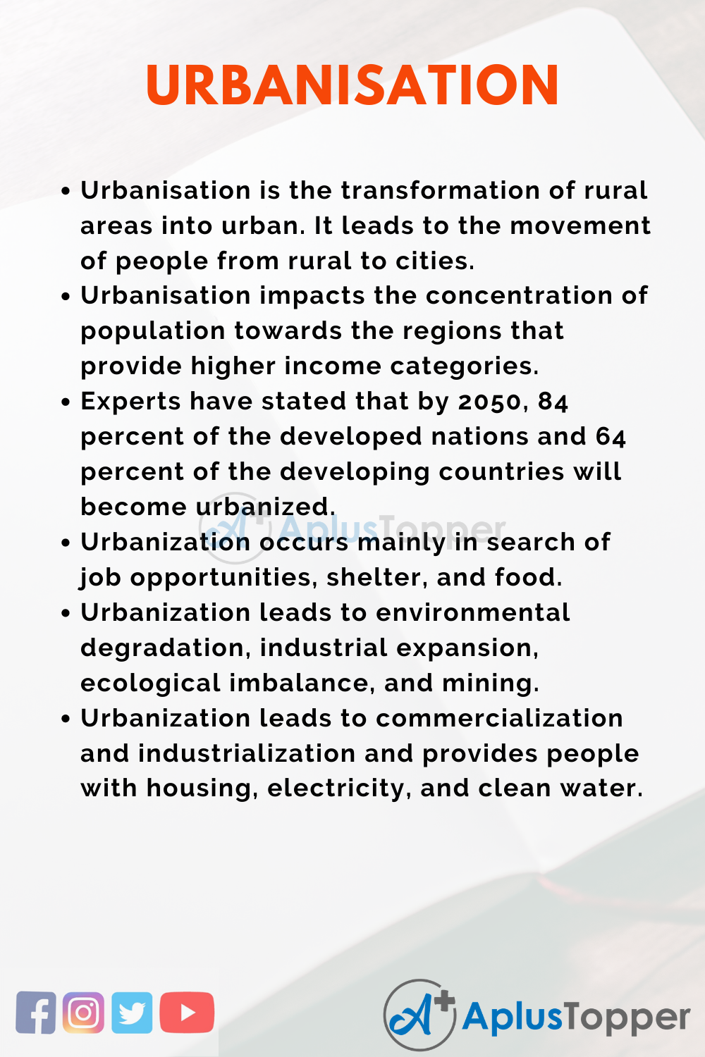 speech on urbanisation and its impact