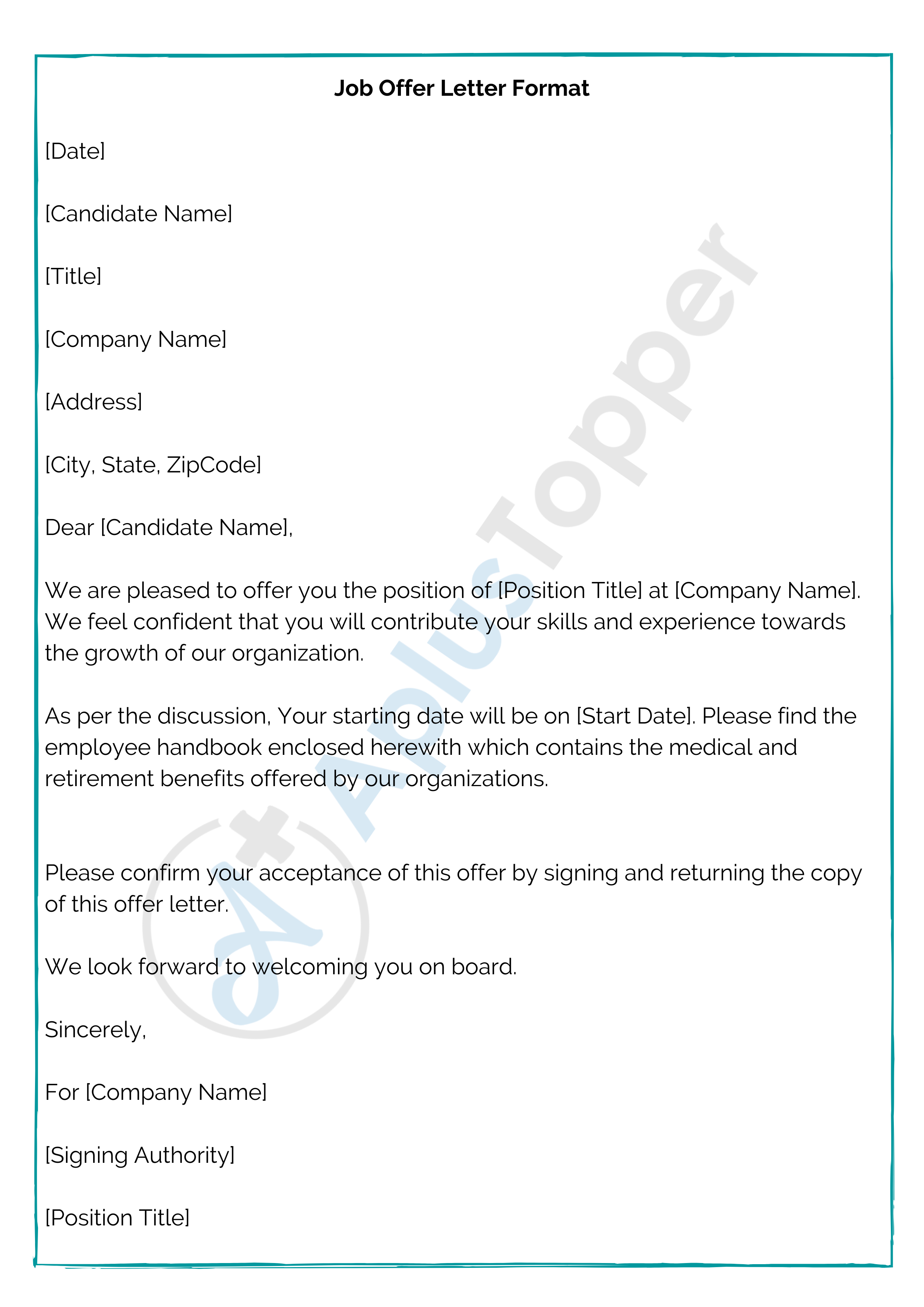 Offer Letter Format | Job Offer Letter Format, Samples, Template, Examples