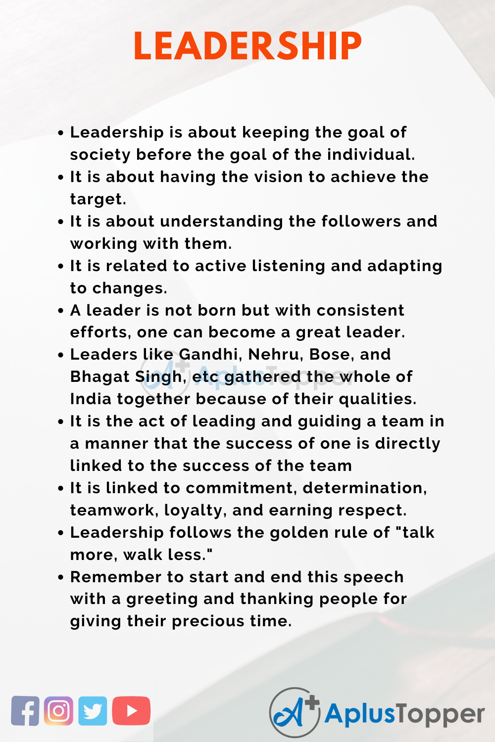 speech on quality of a good leader