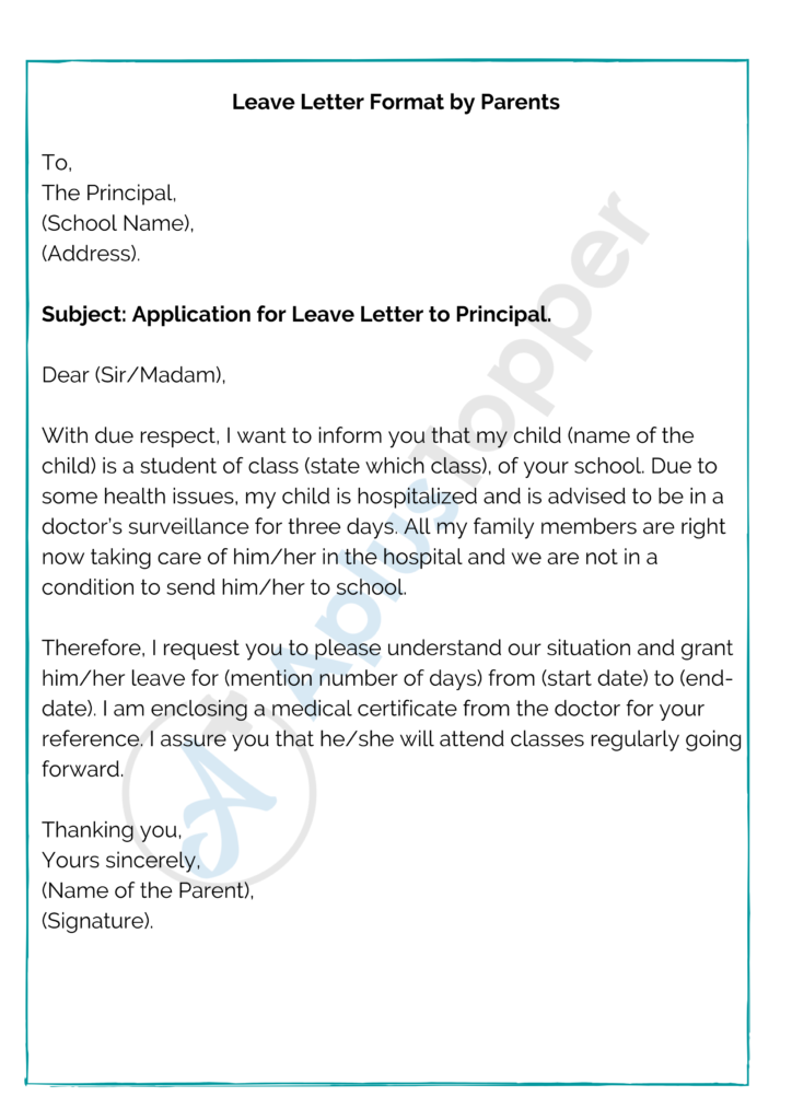 school leave application letter for my son