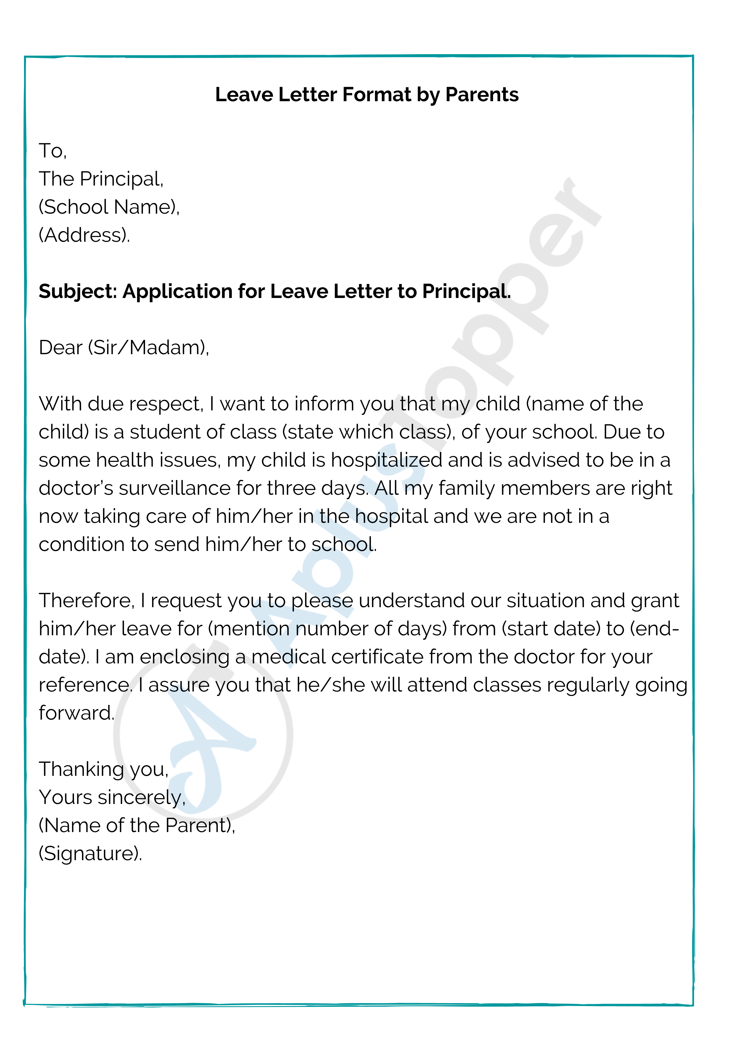 Leave Letter Format By Parents