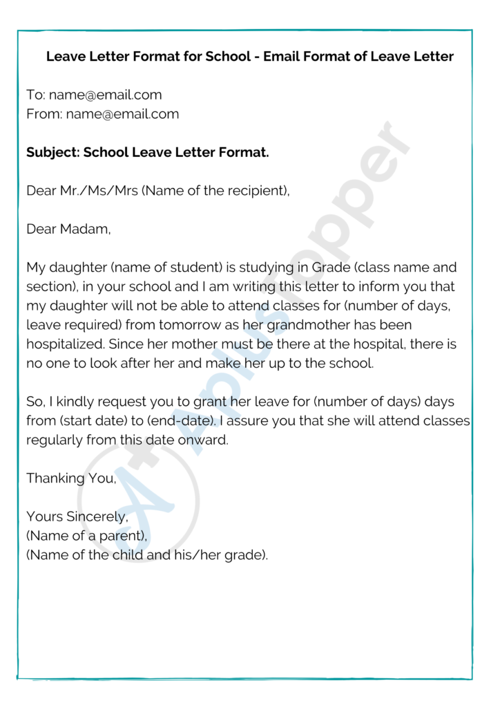 leave application letter for class teacher