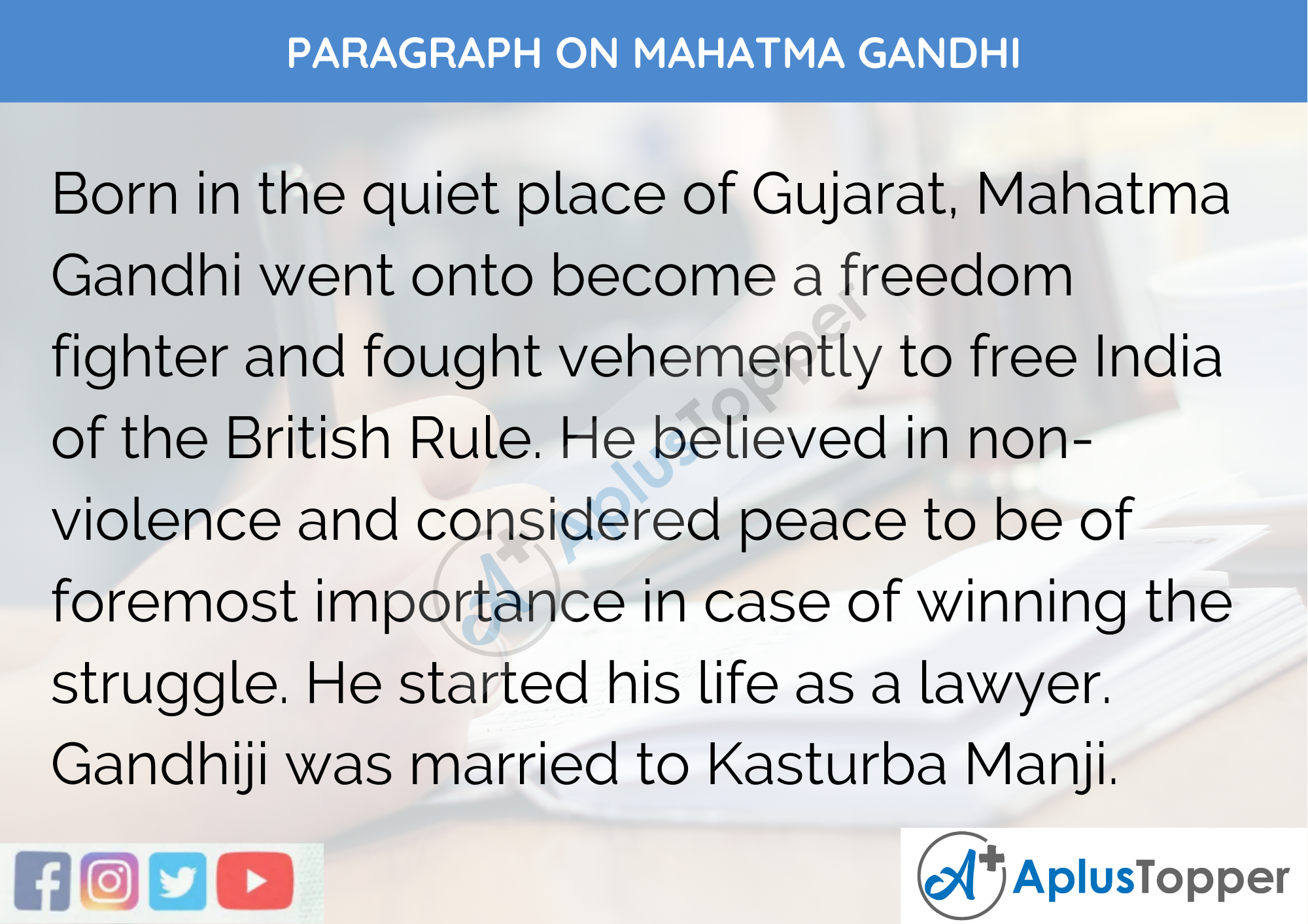 Paragraph On Mahatma Gandhi - 100 Words for Class 1,2,3 Kids