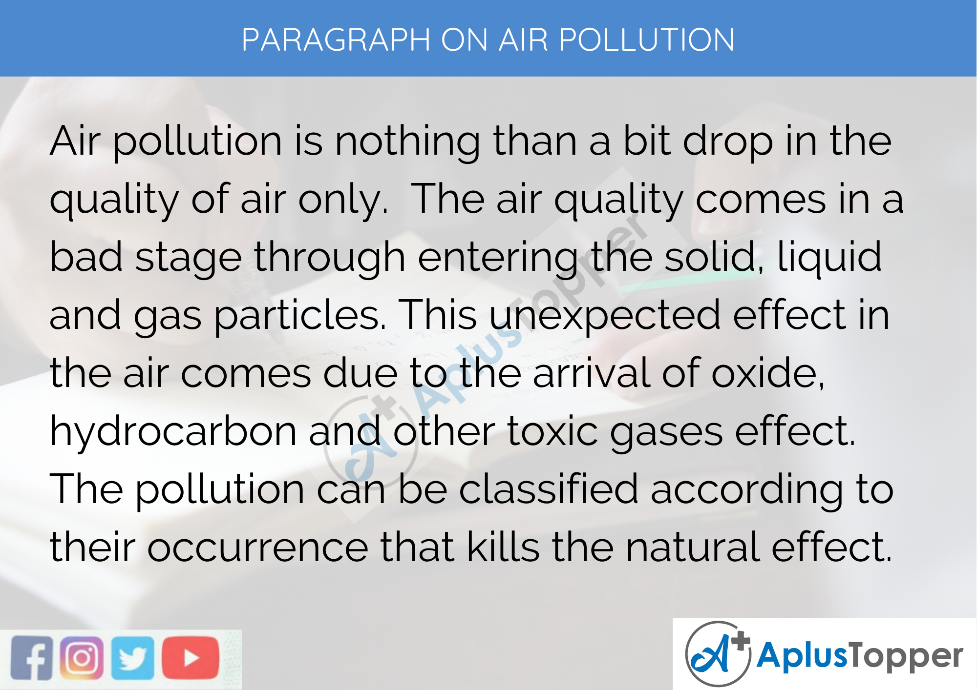 Paragraph on Air Pollution - 250 to 300 Words for Classes 9, 10, 11, 12 and Competitive Exams