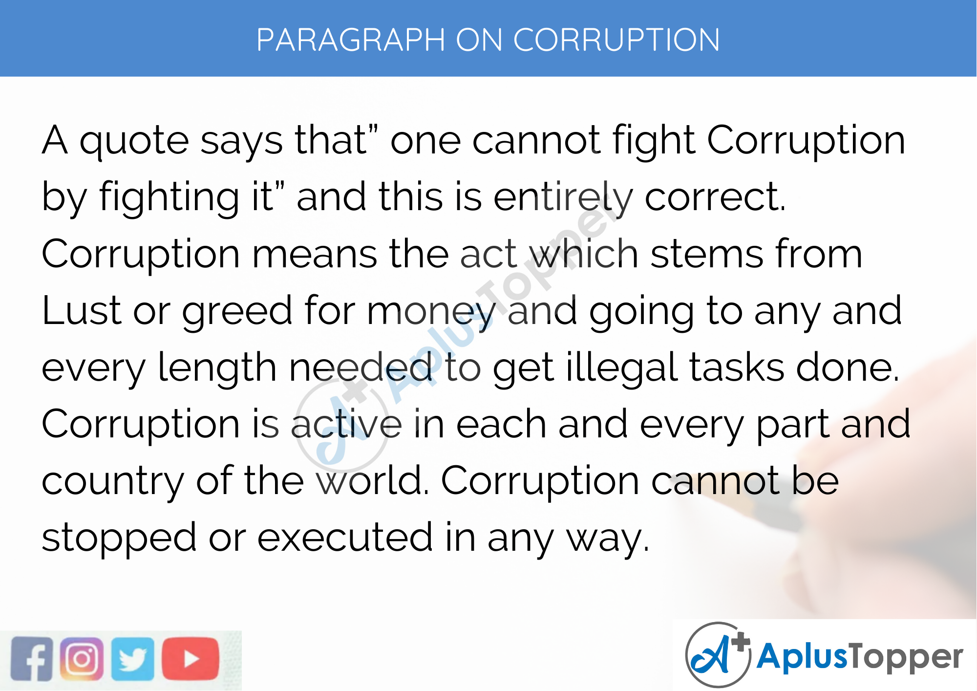 Paragraph on Corruption - 250 to 300 Words for Classes 9, 10, 11, 12 And Competitive Exams Students