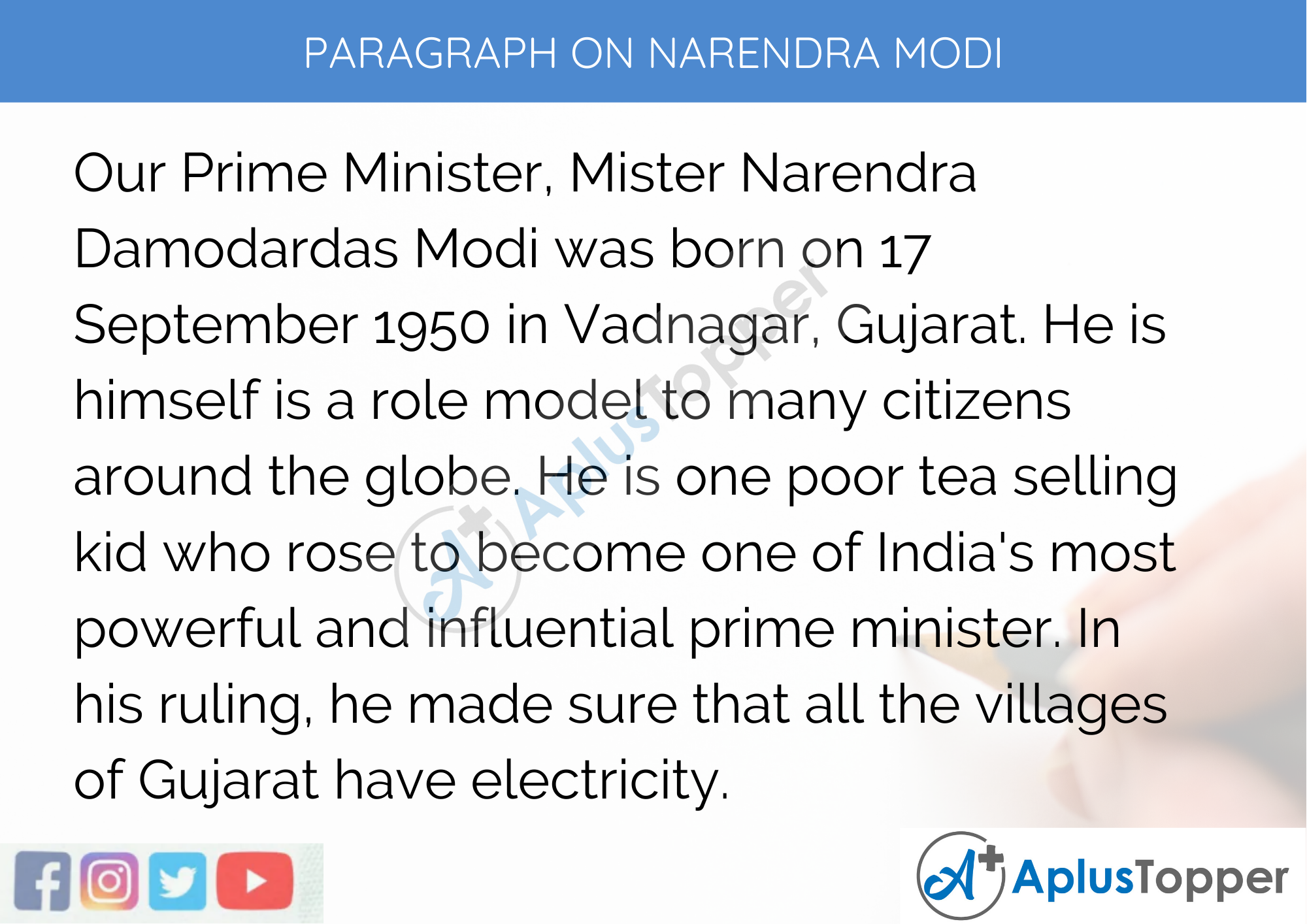 Paragraph on Narendra Modi - 250 to 300 words for Classes 9, 10 and, Competitive Exams