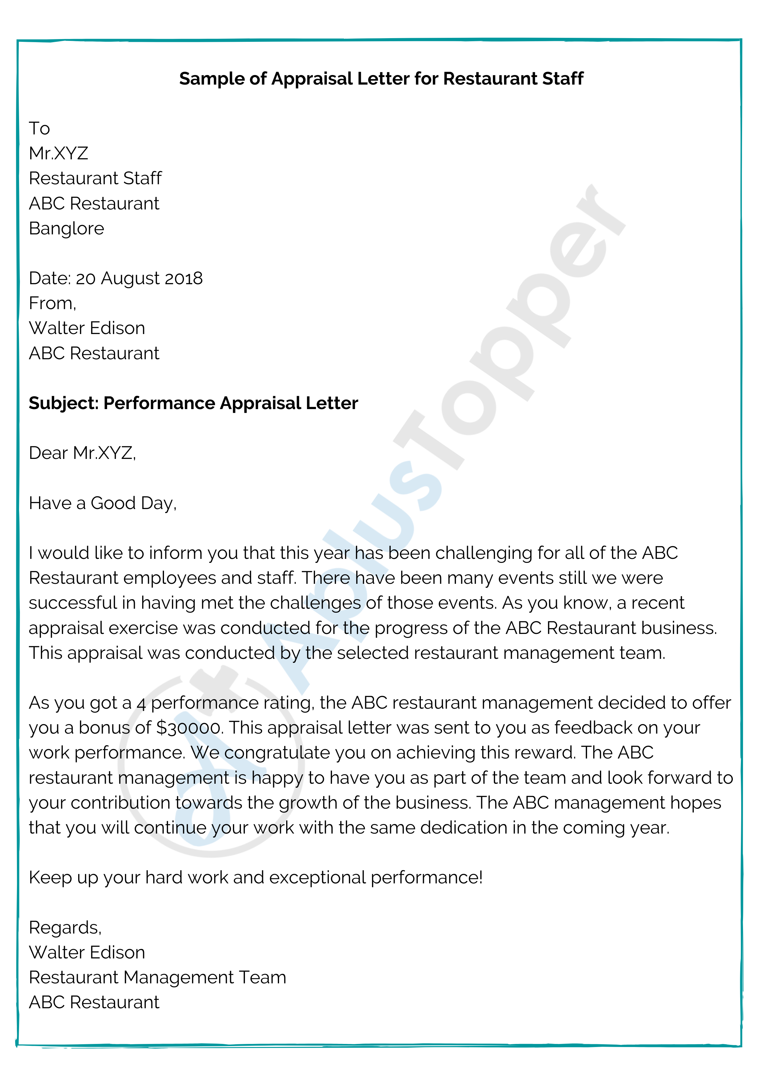 Appraisal Letter  Format, Samples, Examples, How To Write