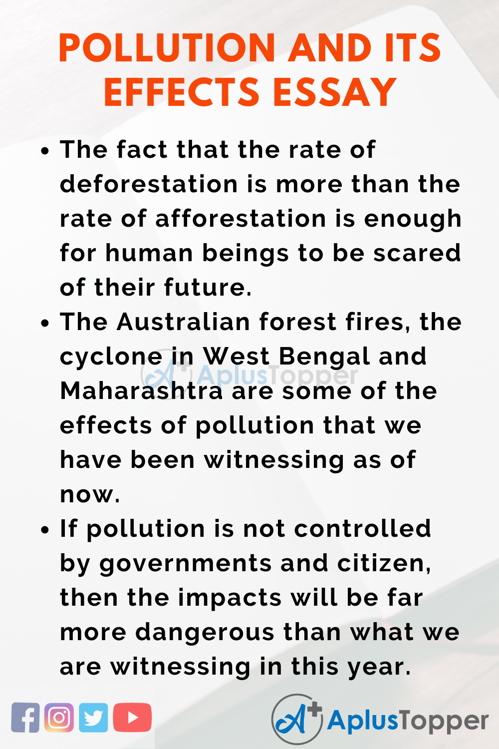 Short Essay on Pollution and Its Effects 200 Words in English