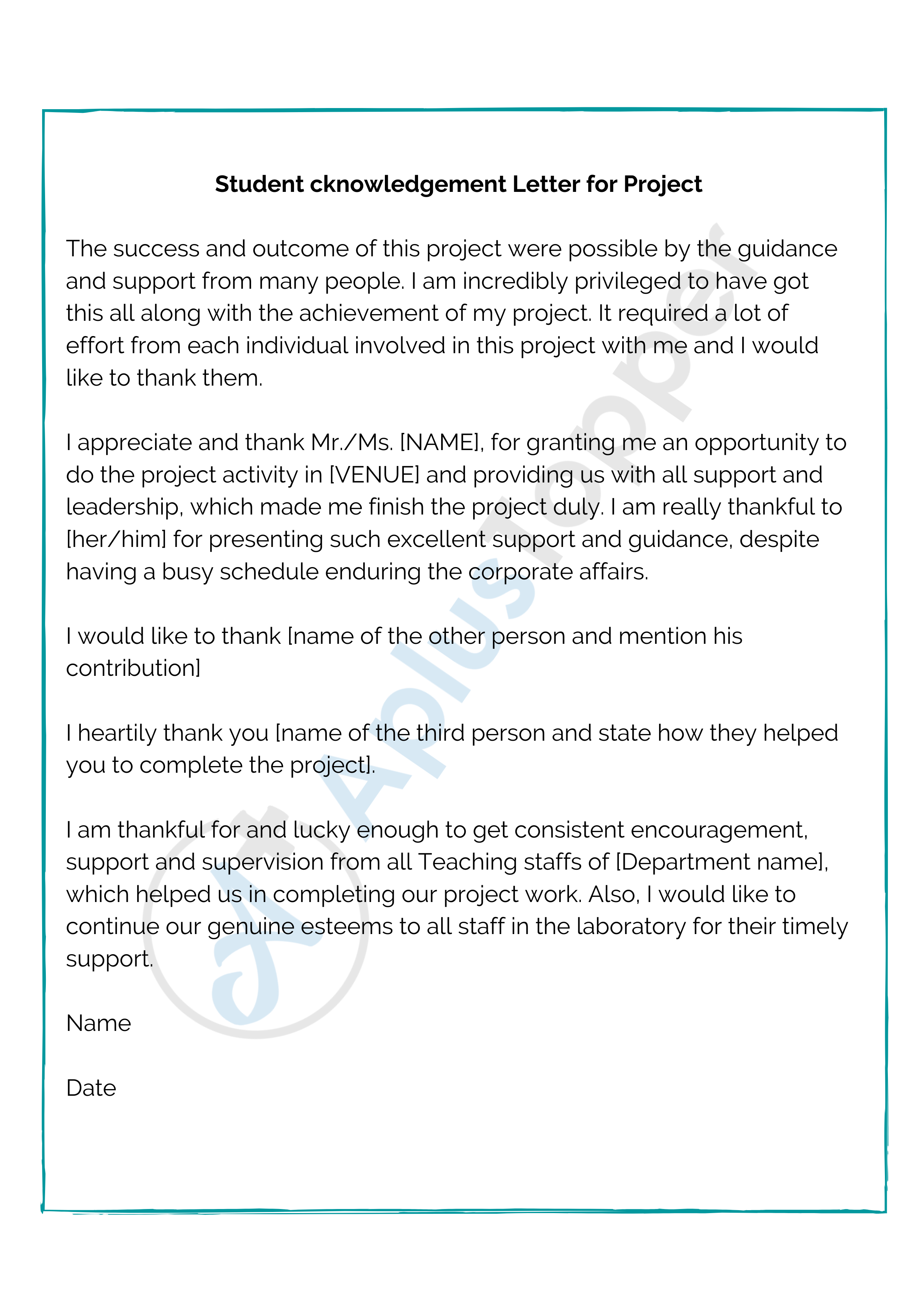 Student Acknowledgement Letter for Project