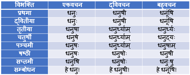 Dhanush Shabd Roop In Sanskrit