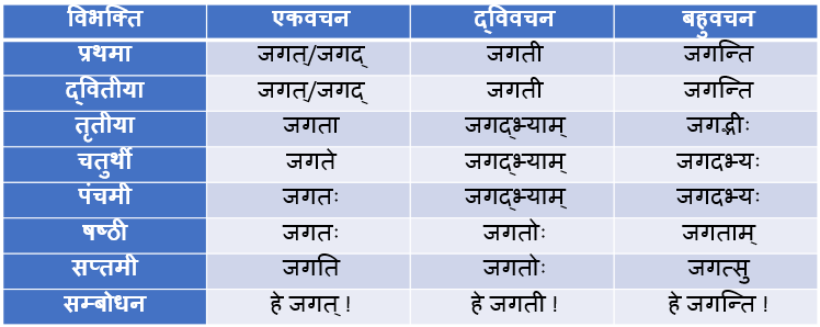 Jagat Ke Shabd Roop In Sanskrit