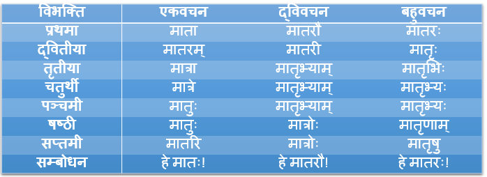 Matra/Mata Shabd Roop In Sanskrit