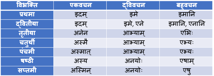 Idam Napunsak Ling Shabd Roop In Sanskrit