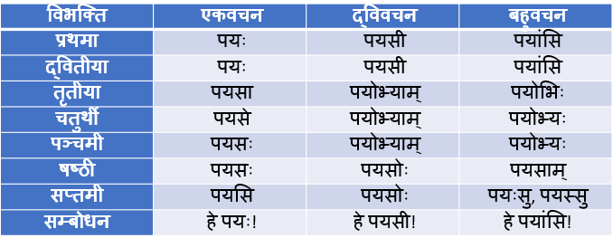 Payaske Shabd Roop In Sanskrit