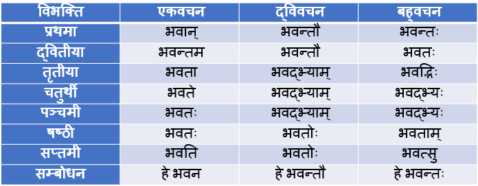 Bhavat Pulling Shabd Roop In Sanskrit