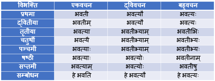 Bhavat Striling Shabd Roop In Sanskrit
