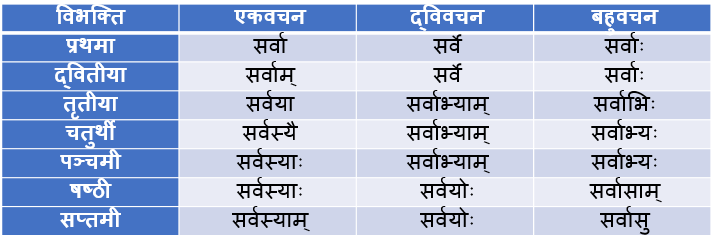 Sarv Streeling Shabd Roop In Sanskrit