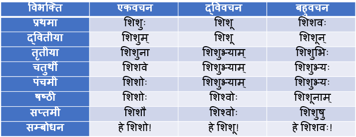 Shishu Ke Shabd Roop In Sanskrit