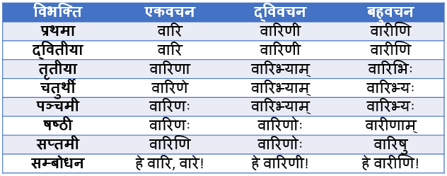 Vari Shabd Roop In Sanskrit