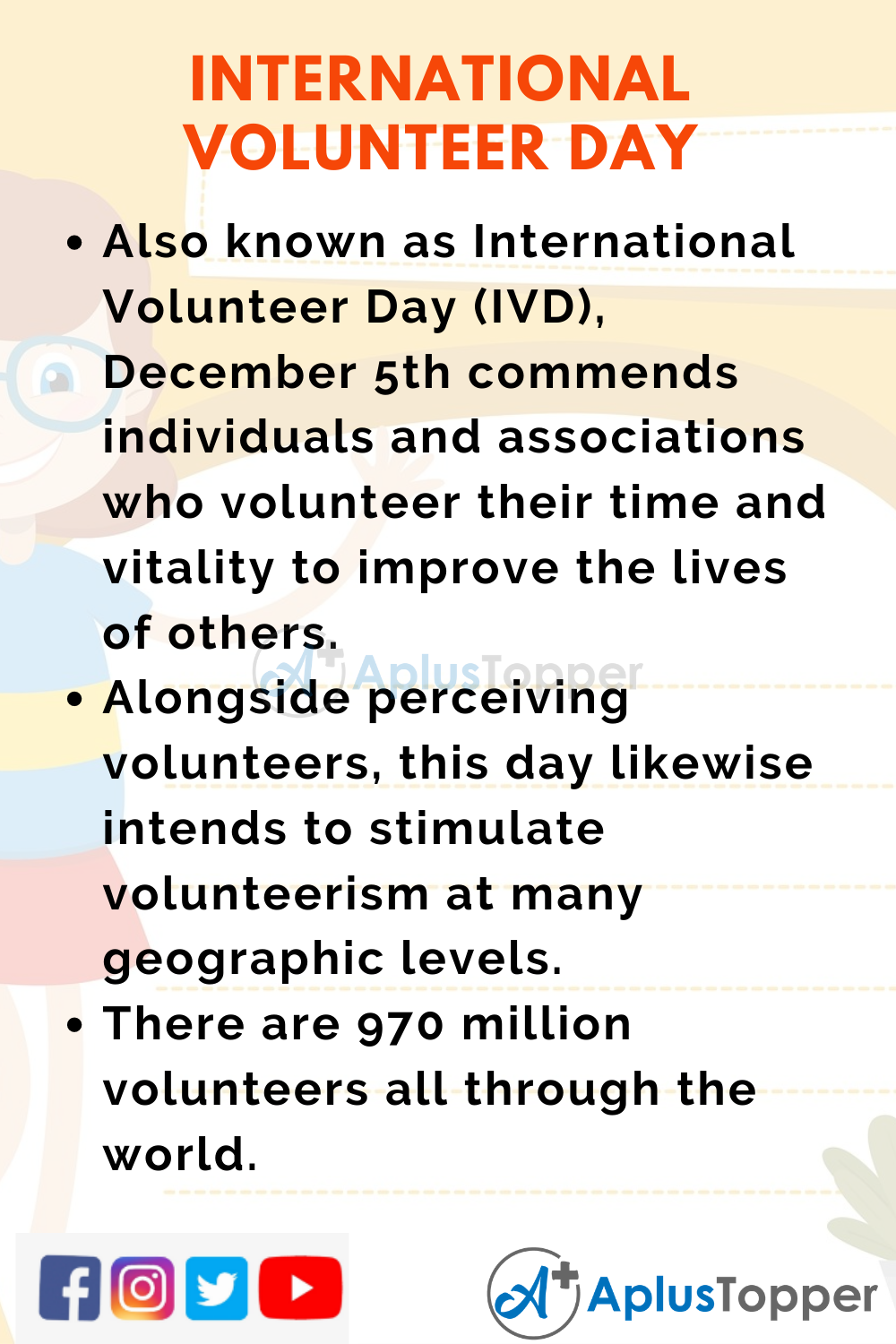 10 Lines On International Volunteer Day for Economic and Social Development for Higher Class Students