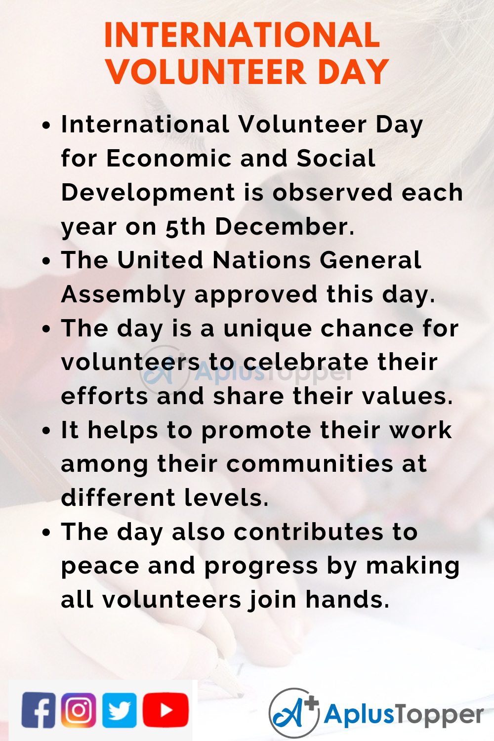 10 Lines On International Volunteer Day for Economic and Social Development for Kids