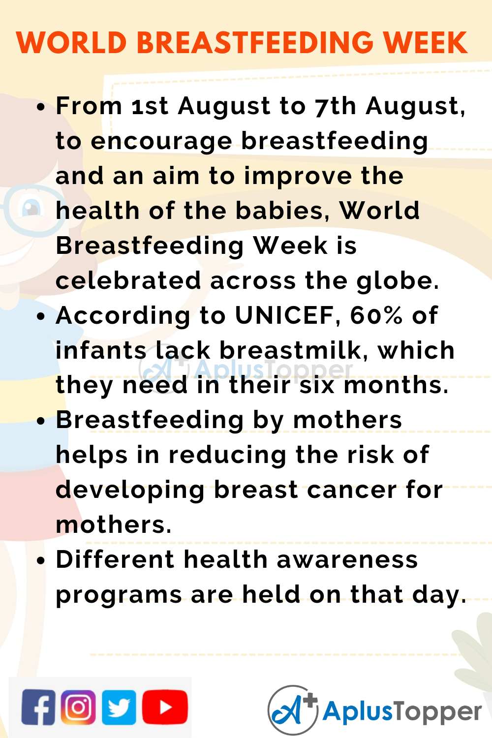 10 Lines On World Breastfeeding Week for Higher Class Students