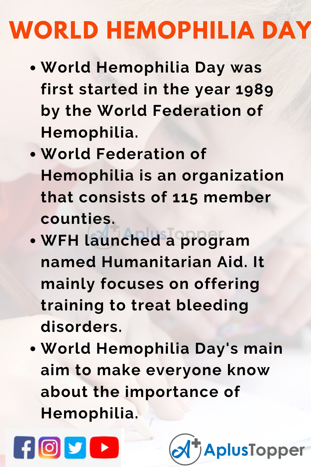 10 Lines On World Hemophilia Day for Higher Class Students