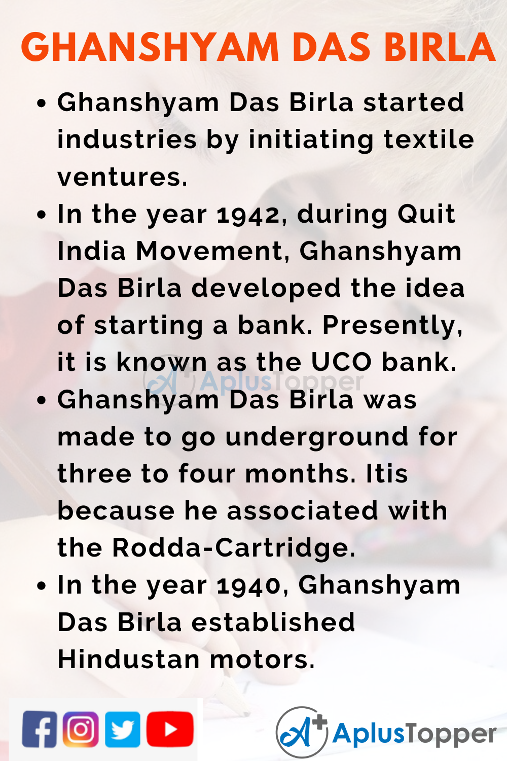 10 Lines on Ghanshyam Das Birla for Higher Class Students