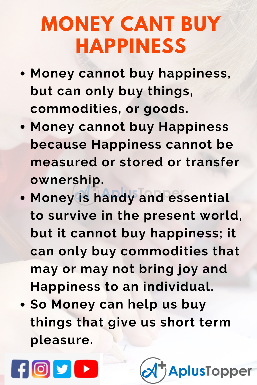 10 Lines on Money Can't Buy Happiness for Kids