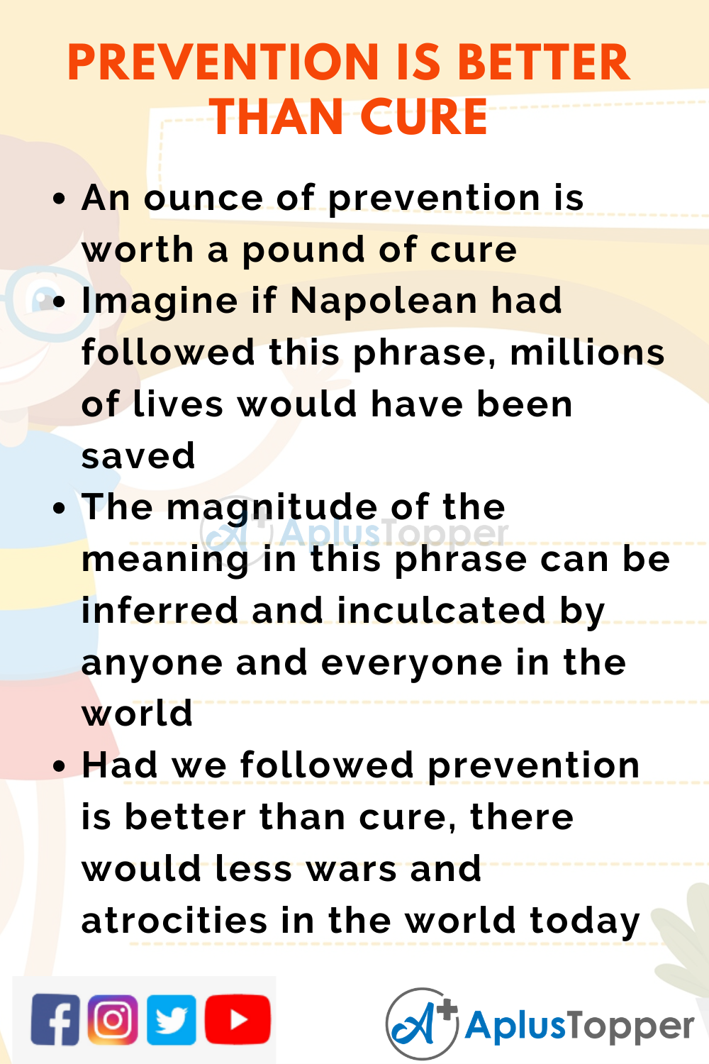 10 Lines on Prevention is Better Than Cure for Higher Class Students